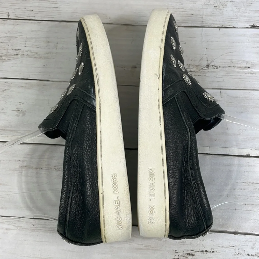 Michael Kors Studded Black Leather Leo Slip On Sneakers